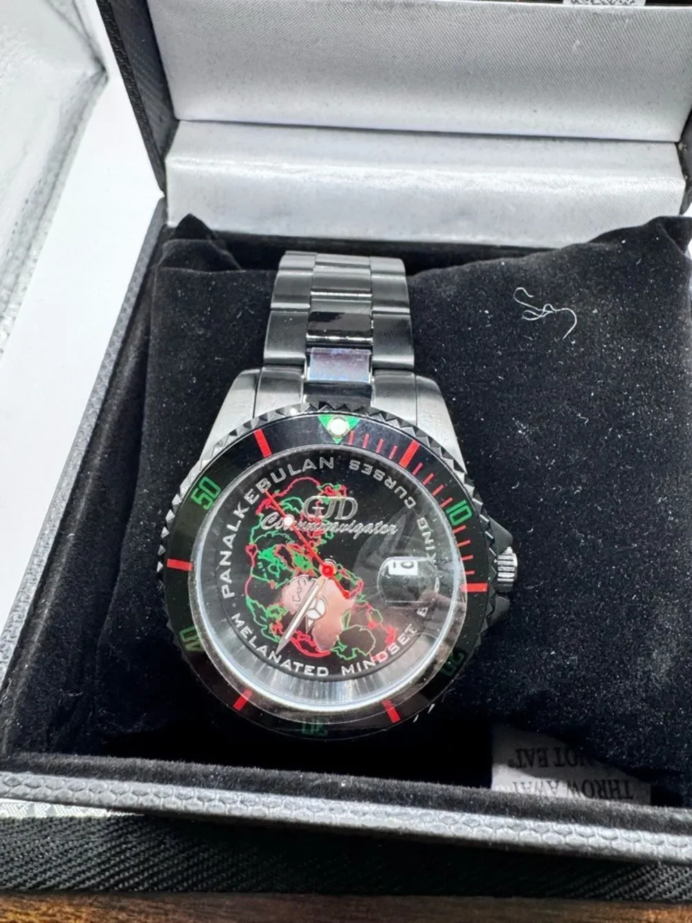 Pan-Alkebulan Circumnavigator Watch Melanated Mindset Black Stainless Steel Box